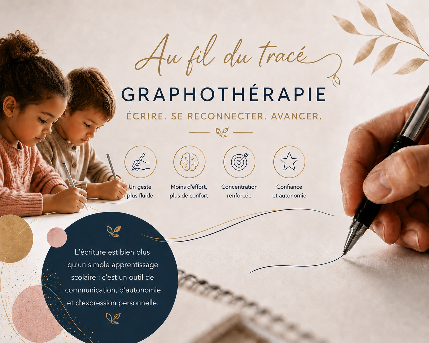 Graphothérapie — écrire, se reconnecter, avancer : un geste plus fluide, moins d'effort, concentration renforcée, confiance et autonomie